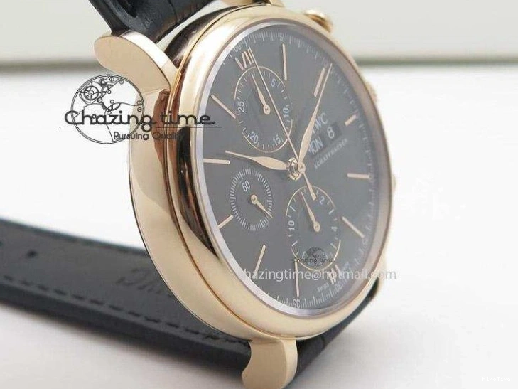 MIROTIME 0516 Portofino Chrono RG Black Dial on Black Leather Strap A HighPerformance 7389